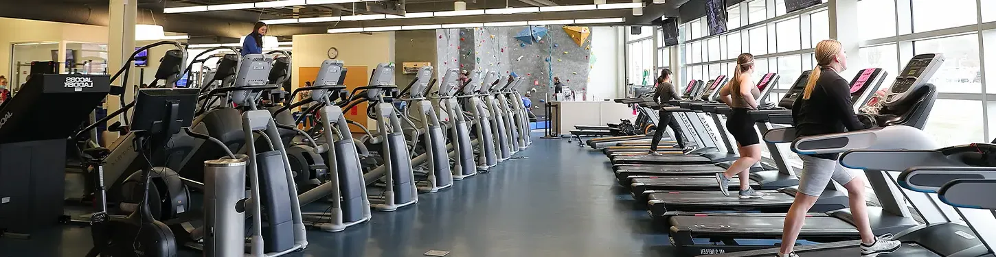 students using fitness machines in the wellness center